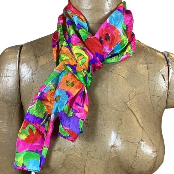 Liz Claiborne Silk Neck Scarf Colorful Spring Floral Print 42P - Picture 4 of 8